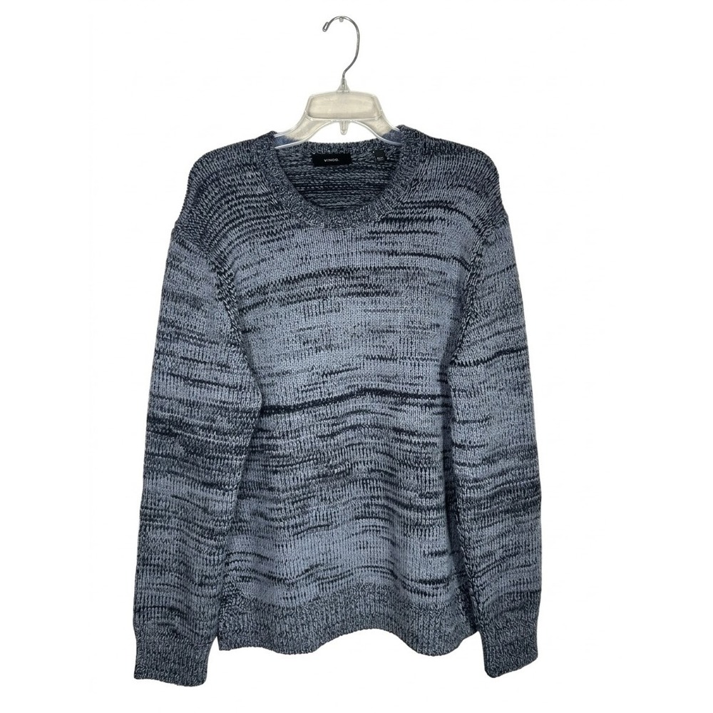 Vince Mens Wool Cashmere Blend Space Dye Crew Neck Sweater Blue Gray Large